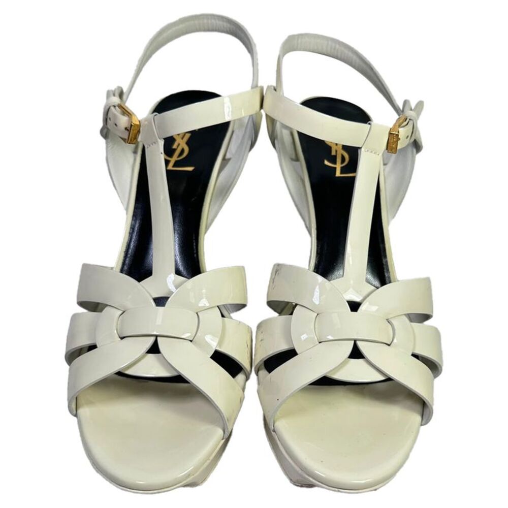 Yves Saint Laurent Tribute Platform Sandals in White Patent Leather - Picture 3 of 12
